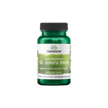 Swanson's St. John's Wort 375 mg is a green bottle of 60 vegan capsules for mental and emotional health, providing a natural mood boost.